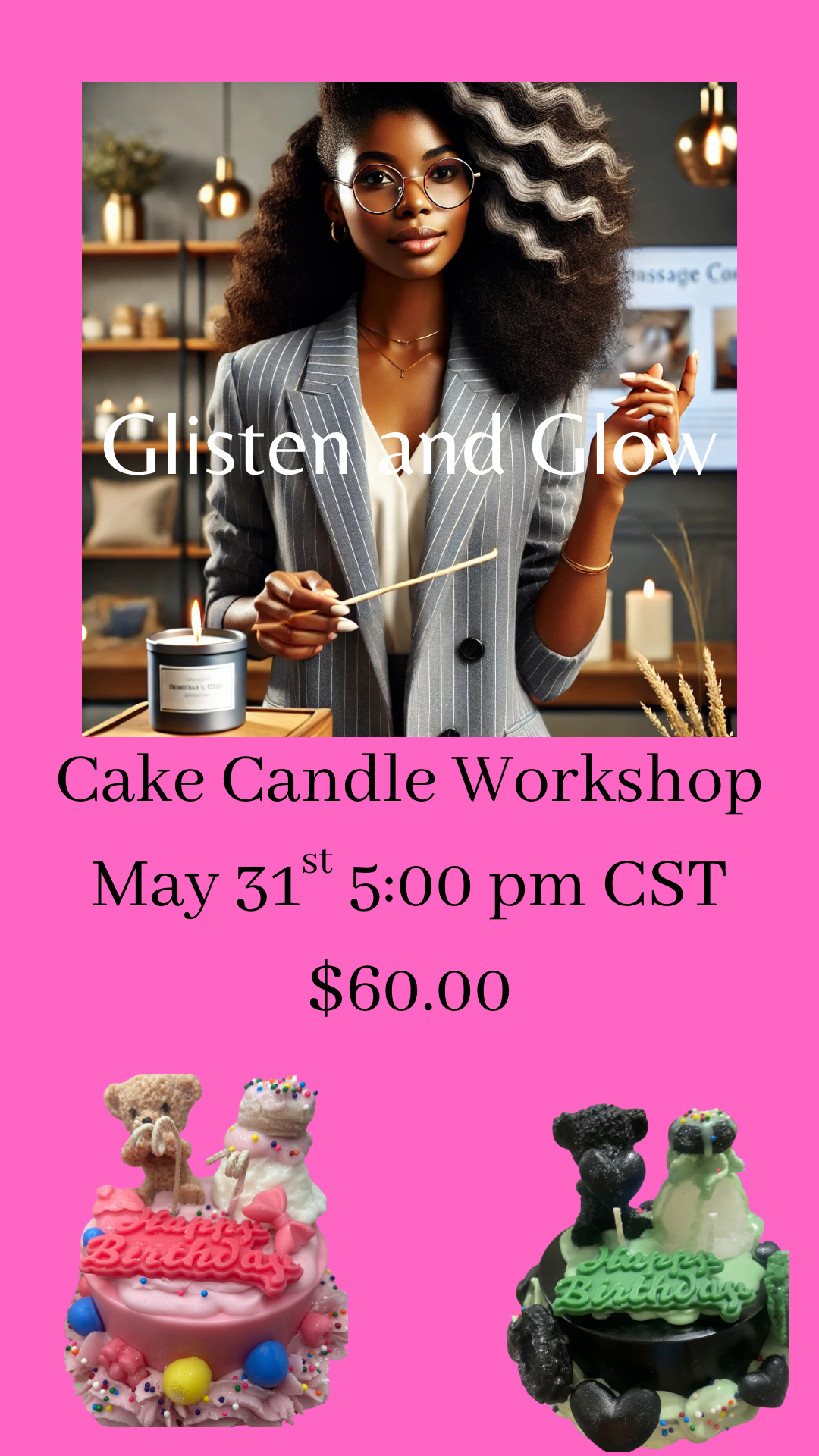 This is group cake candle making class. Students will be able to create and design their own fun cake candles to give as gifts or to sale. Let’s have fun!